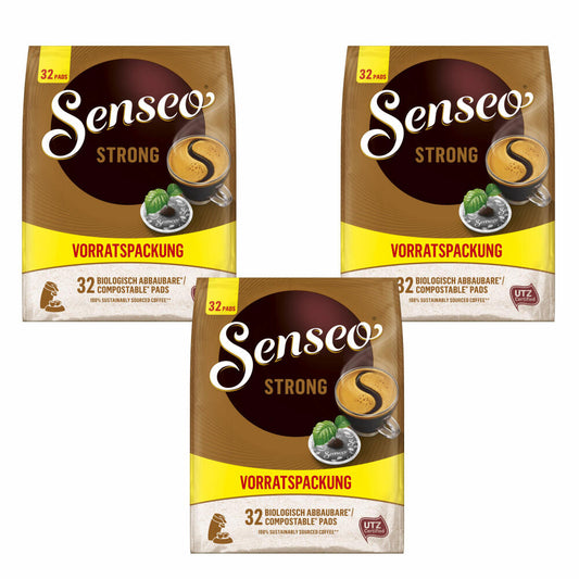 Senseo Coffee Pads Strong Bulk Pack Set of 3, Strong, Ground Roasted Coffee, 3x32 Pads