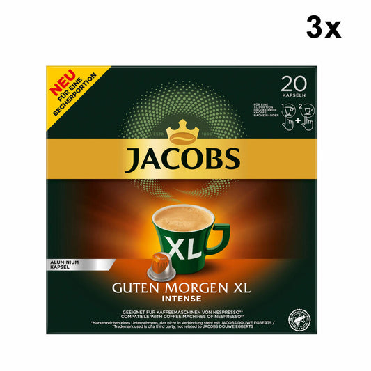 Jacobs Guten Morgen XL Intense Set of 3, Coffee Capsules, Nespresso Compatible, Coffee, 3 x 20 Capsules