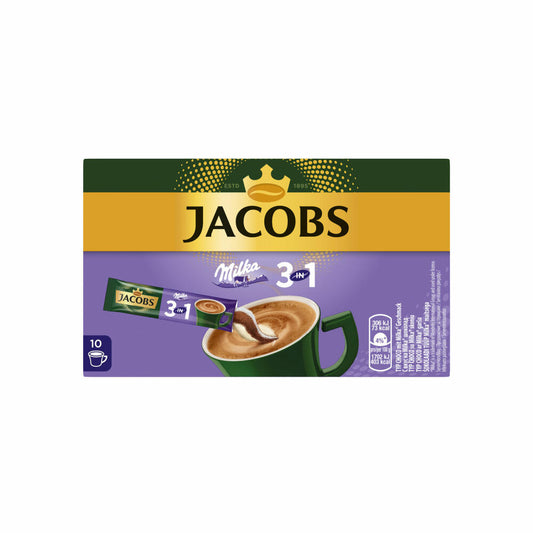 Jacobs 3in1 Milka, Instant-Kaffee mit Kakao, löslicher Bohnenkaffee, 10 Sticks