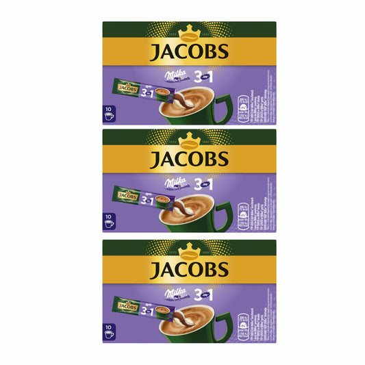 Jacobs 3in1 Milka set of 3, instant coffee with cocoa, soluble bean coffee, 3x10 sticks