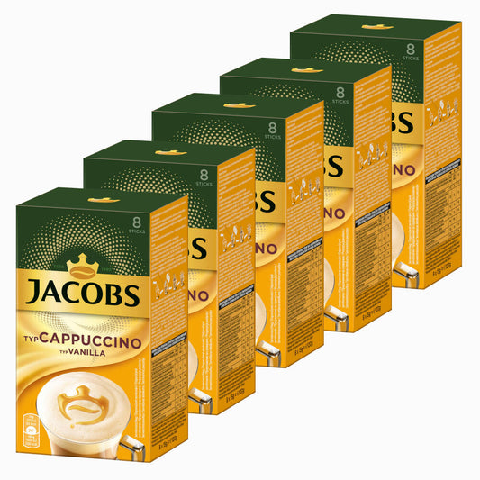 Jacobs Löslicher Kaffee Typ Cappuccino Typ Vanilla, 5er Pack, Instantkaffee, Instant, 5 x 8 Becherportionen