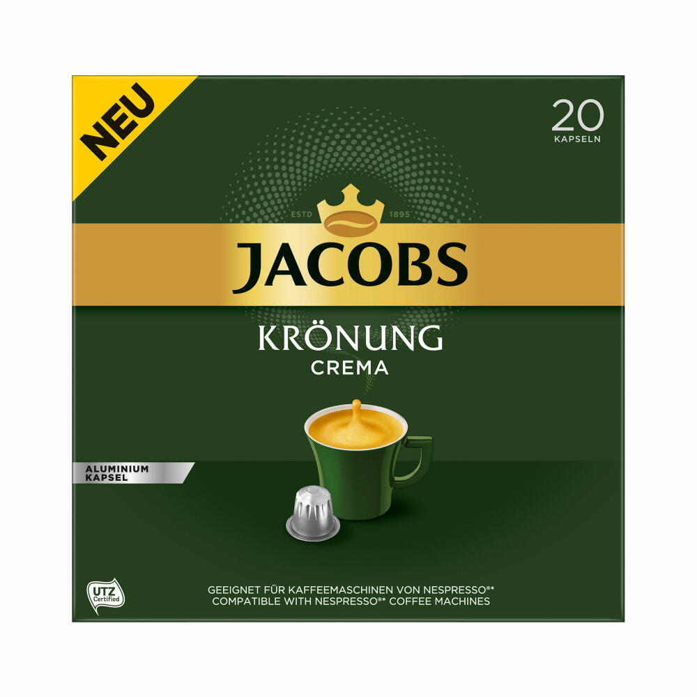 Jacobs Krönung Crema, Kaffeekapseln, Nespresso Kompatibel, Kaffee, 20 Kapseln á 5.2 g