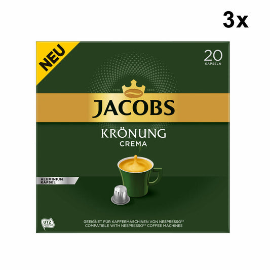 Jacobs Krönung Crema Set of 3, Coffee Capsules, Nespresso Compatible, Coffee, 3 x 20 Capsules