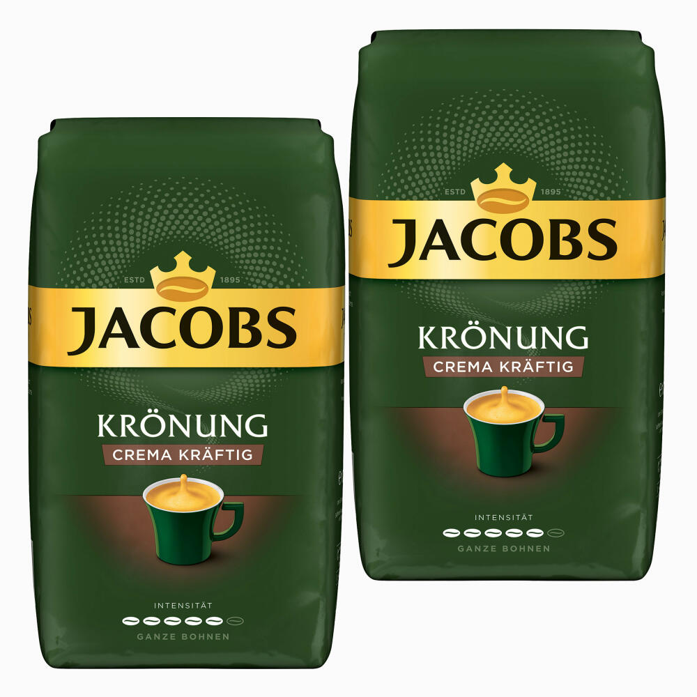 Jacobs Krönung Crema Kräftig, 2er Pack, Röstkaffee, Kaffee, ganze Bohnen, Kaffeebohnen, 2 x 1000 g