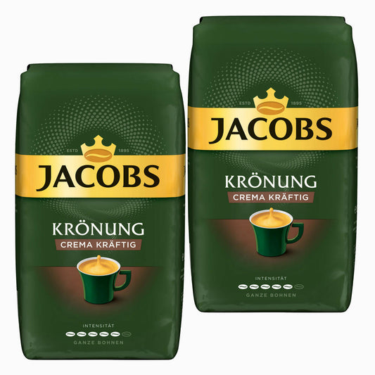 Jacobs Krönung Crema Kräftig, 2-pack, roasted coffee, coffee, whole beans, coffee beans, 2 x 1000 g