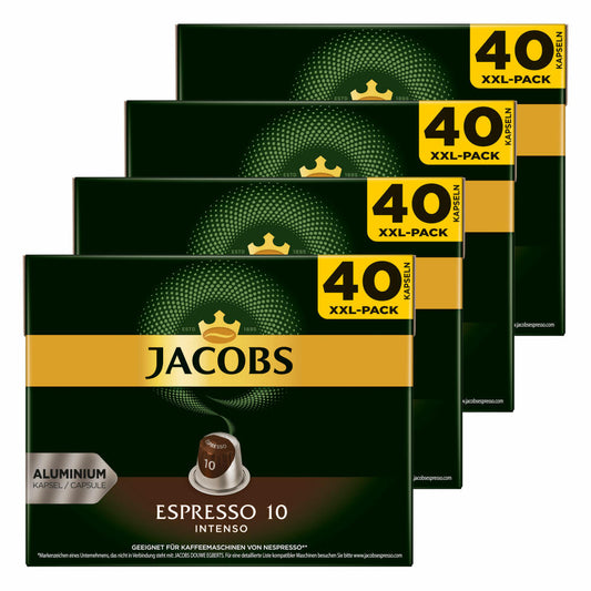 Jacobs Espresso 10 Intenso, Coffee Capsules, Nespresso Compatible, Coffee, 160 Capsules, 5.2 g each