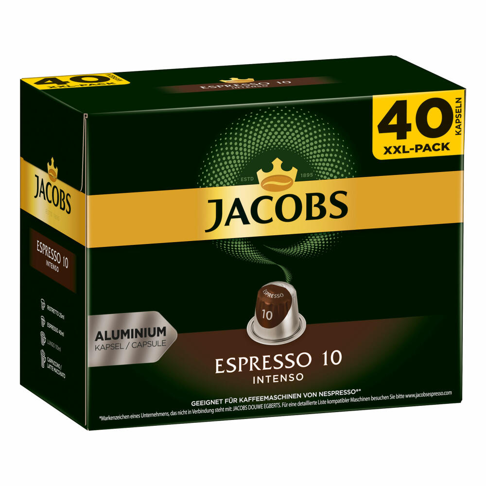 Jacobs Espresso 10 Intenso, Coffee Capsules, Nespresso Compatible, Coffee, 200 Capsules, á 5.2 g