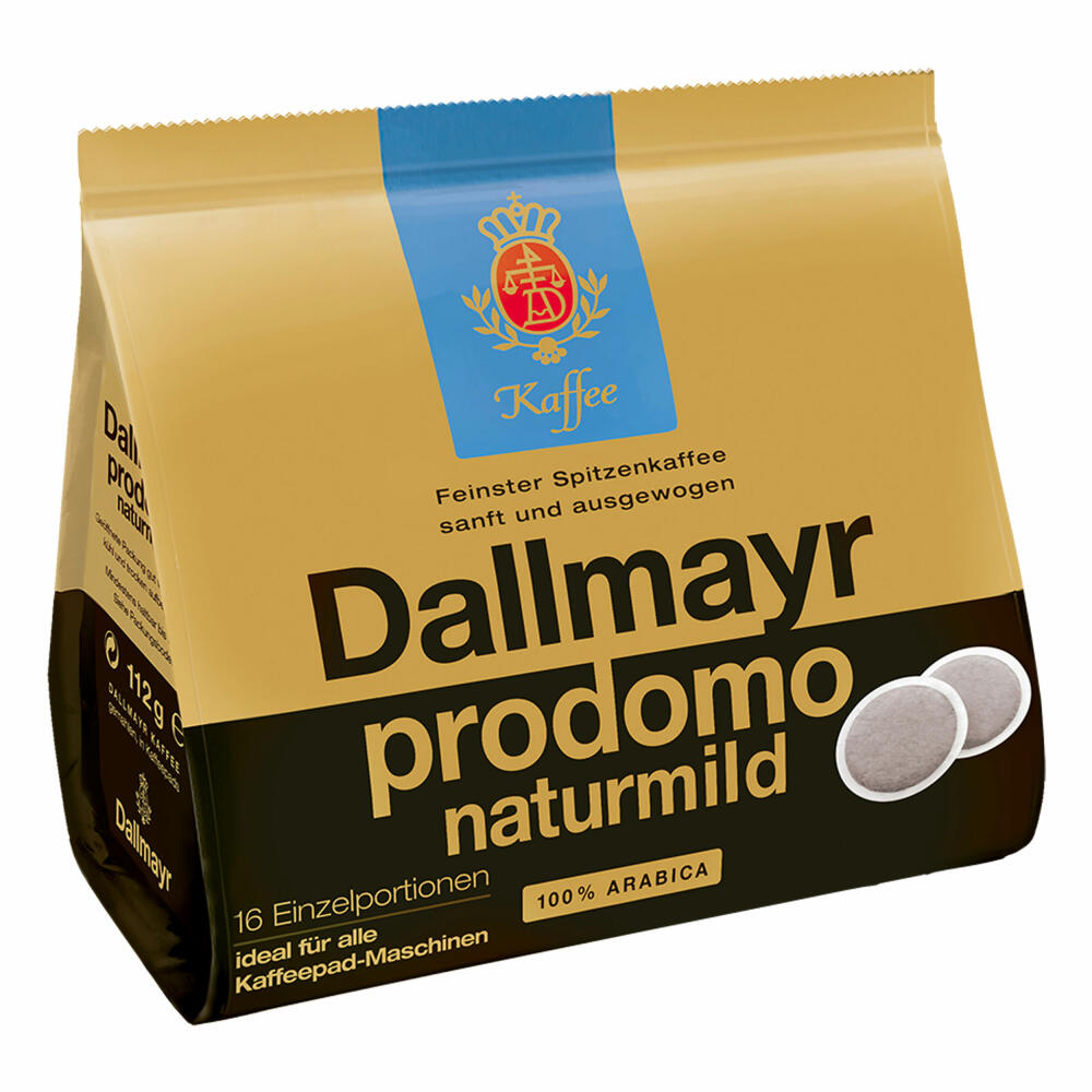 Dallmayr Prodomo Natur Mild coffee pads, for all pad machines, roasted coffee, mild, 16 pads, á 7 g