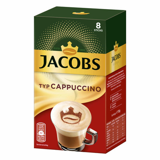 Jacobs Instant Cappuccino, Soluble Coffee, Instant Coffee, 8 servings of 14.4 g each