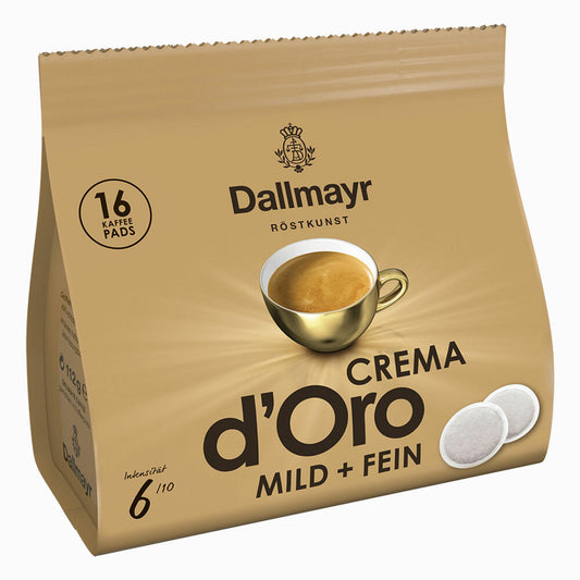 Dallmayr Crema d'Oro Mild & Fein, für alle Pad Maschinen, Röstkaffee, 16 Pads, á 7 g