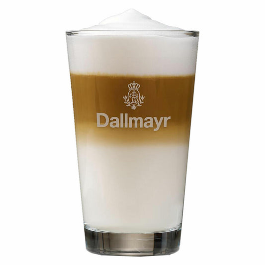 Dallmayr Latte Macchiato Glas mit grauem Aufdruck, Cappuccino, Kaffeeglas, Milchkaffee, 250 ml