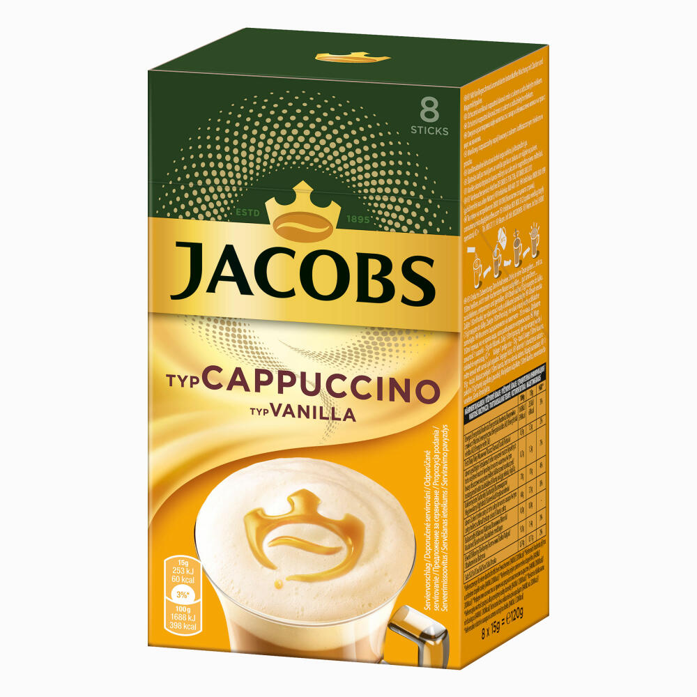 Jacobs Soluble Coffee Type Cappuccino Type Vanilla, Pack of 2, Instant Coffee, Instant, 2 x 8 cup portions