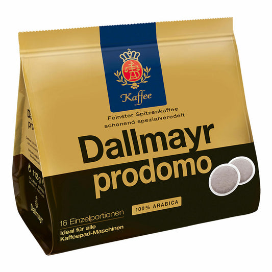 Dallmayr Prodomo coffee pads, for all pad machines, roasted coffee, specially refined, 16 pads, á 7 g