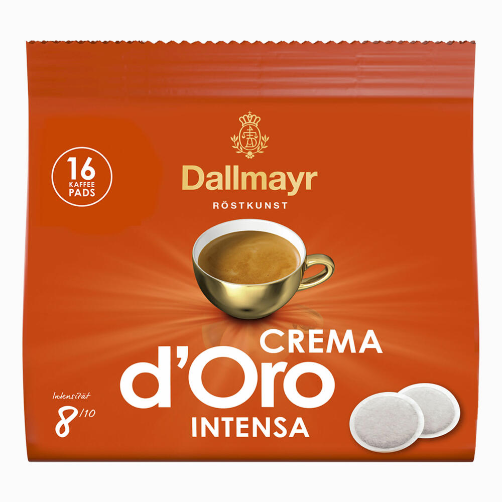 Dallmayr Crema dOro Intensa coffee pads, for all pad machines, roasted coffee, 16 pads, 7 g each