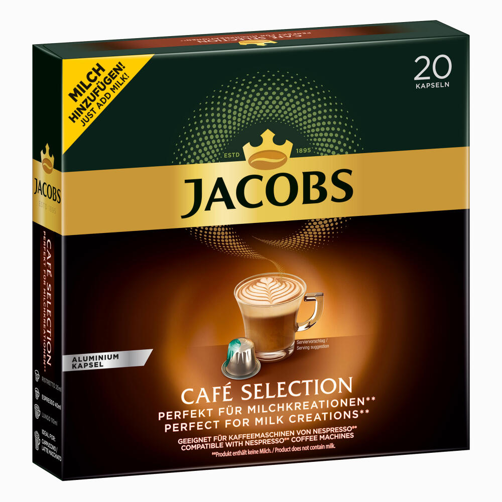 Jacobs Café Selection, Pack of 4, Coffee Capsules, Nespresso Compatible, Coffee, 4 x 20 Capsules á 5.2 g