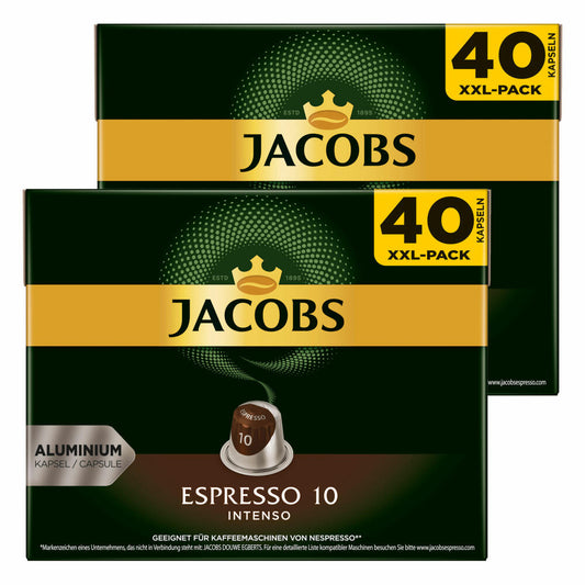 Jacobs Espresso 10 Intenso, Kaffeekapseln, Nespresso Kompatibel, Kaffee, 80 Kapseln, á 5.2 g