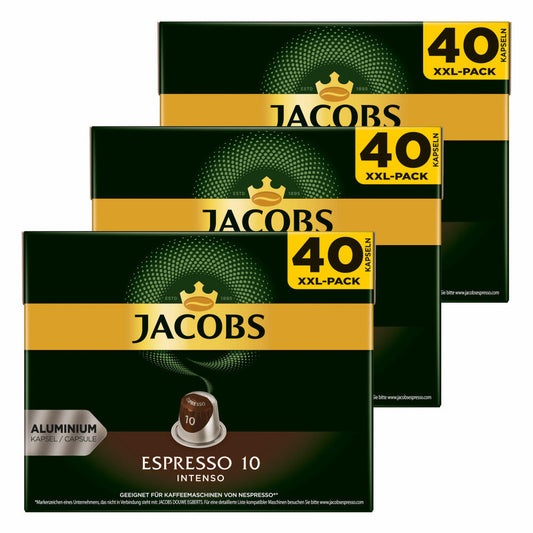 Jacobs Espresso 10 Intenso, Coffee Capsules, Nespresso Compatible, Coffee, 120 Capsules, á 5.2 g