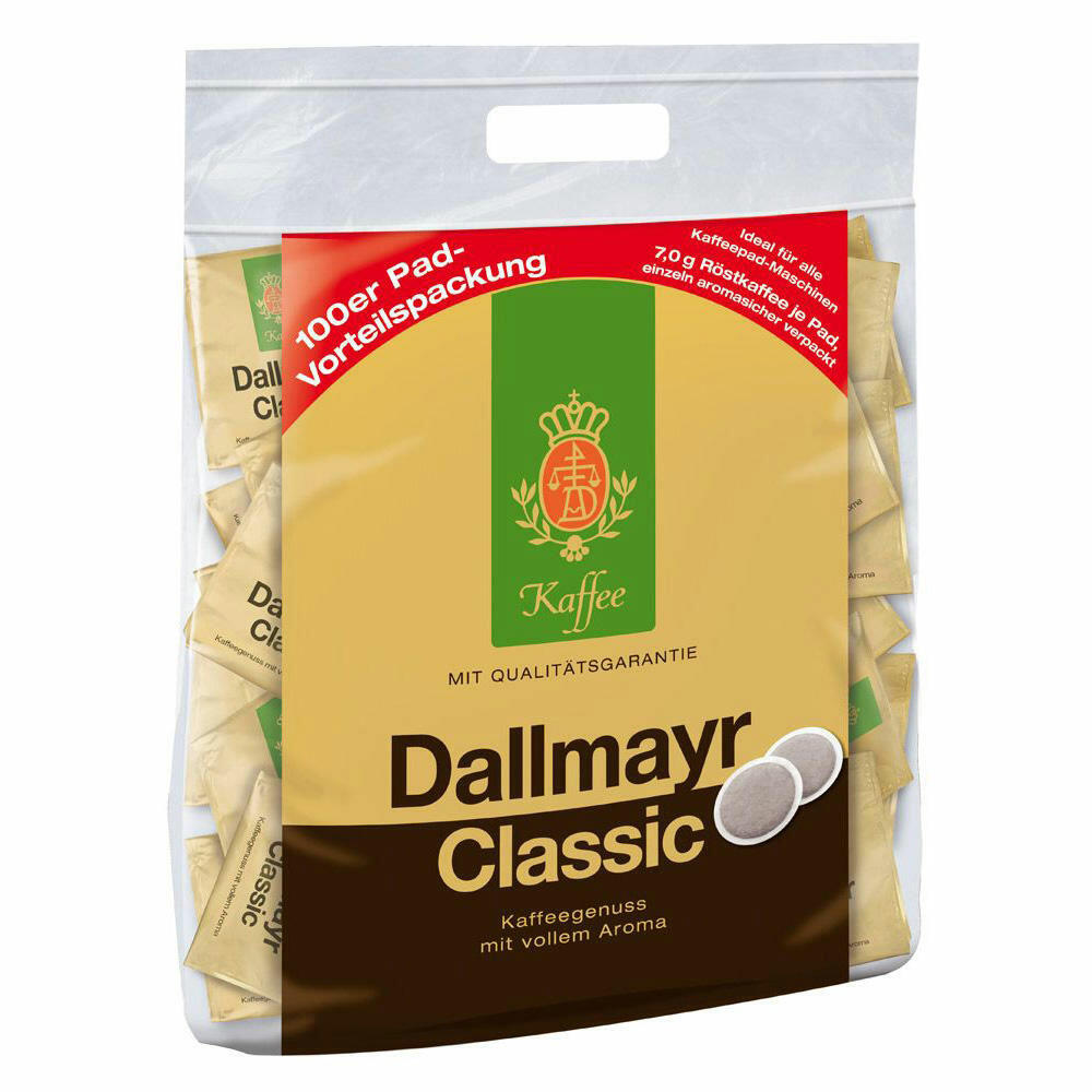 Dallmayr Coffee Pads Classic, Coffee Pads for Pad Machines, Full Aromatic and Strong, 100 Pads