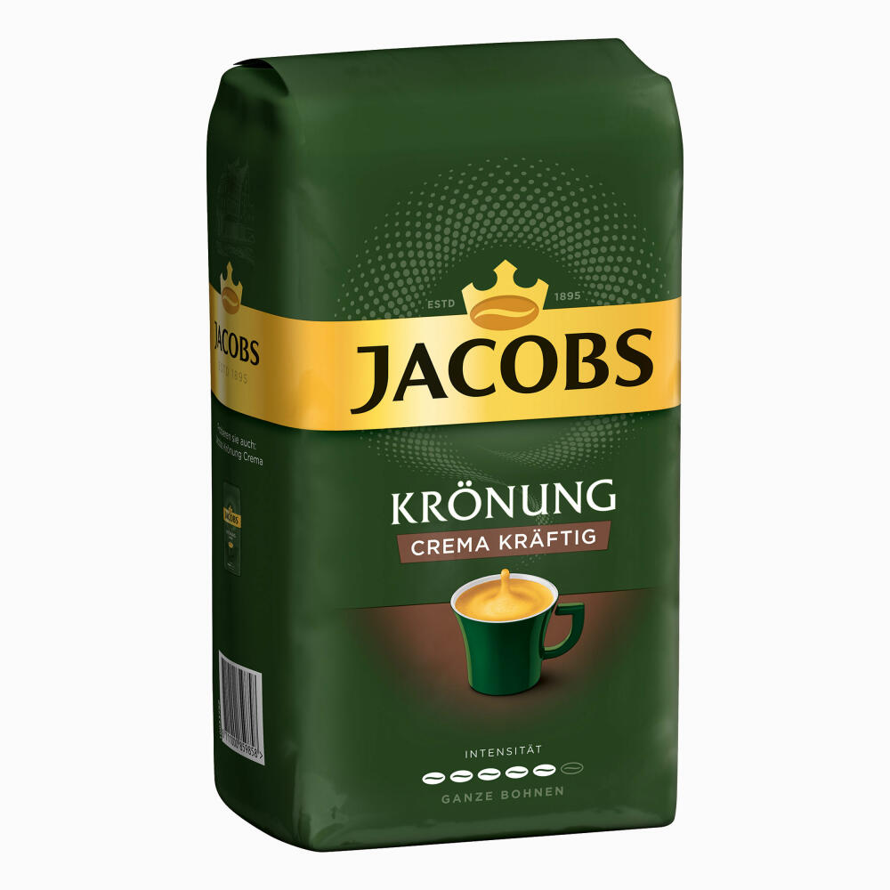 Jacobs Krönung Crema Kräftig, pack of 4, roasted coffee, coffee, whole beans, coffee beans, 4 x 1000 g