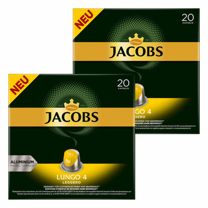 Jacobs Lungo 4 Leggero Coffee Capsules, Nespresso Compatible, Coffee, 40 Capsules, 5.2 g each