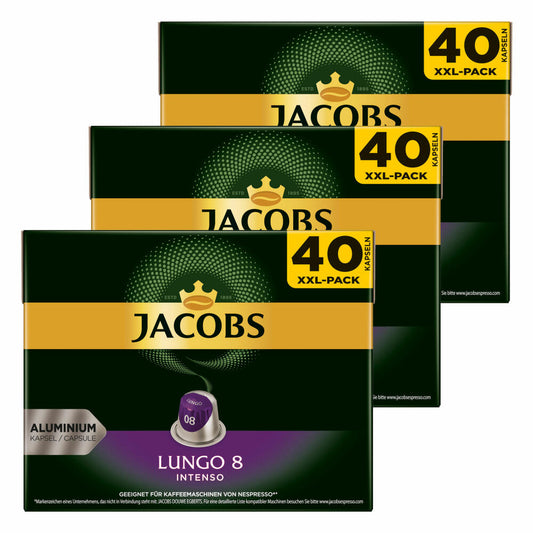 Jacobs Lungo 8 Intenso, coffee capsules, Nespresso compatible, coffee, 120 capsules, á 5.2 g