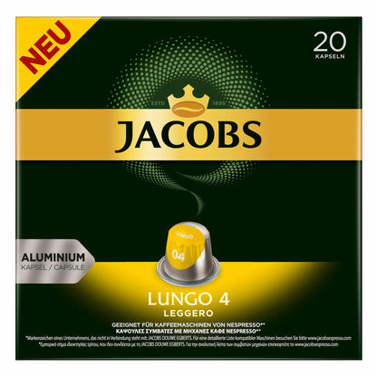 Jacobs Lungo 4 Leggero Kaffeekapseln, Nespresso Kompatibel, Kaffee, 100 Kapseln, á 5.2 g