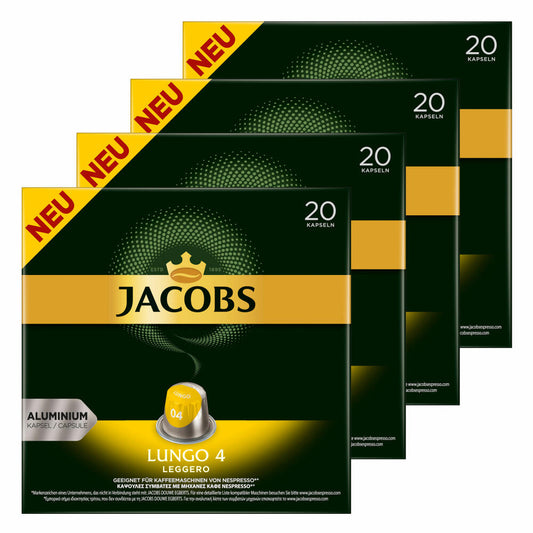 Jacobs Lungo 4 Leggero Coffee Capsules, Nespresso Compatible, Coffee, 80 Capsules, 5.2 g each