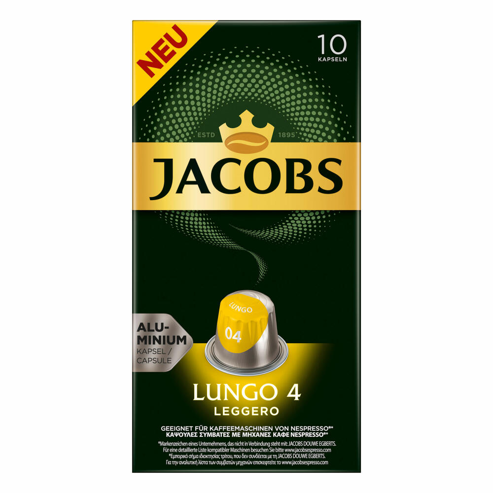 Jacobs Lungo 4 Leggero, coffee capsules, Nespresso compatible, coffee, 20 capsules, 5.2 g each