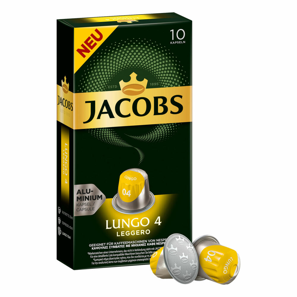 Jacobs Lungo 4 Leggero, coffee capsules, Nespresso compatible, coffee, 30 capsules, 5.2 g each