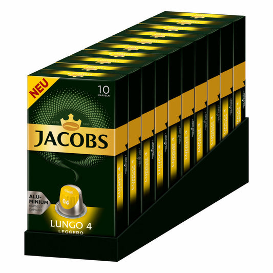 Jacobs Lungo 4 Leggero, coffee capsules, Nespresso compatible, coffee, 100 capsules, 5.2 g each