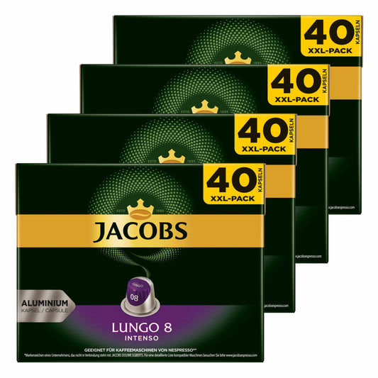 Jacobs Lungo 8 Intenso, Coffee Capsules, Nespresso Compatible, Coffee, 160 Capsules, 5.2 g each