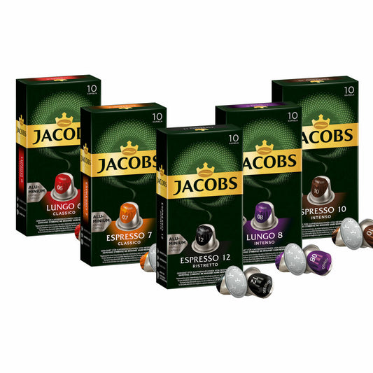 Jacobs Espresso Capsule Set of 5, Coffee Capsules, Nespresso Compatible, Coffee, 50 Capsules