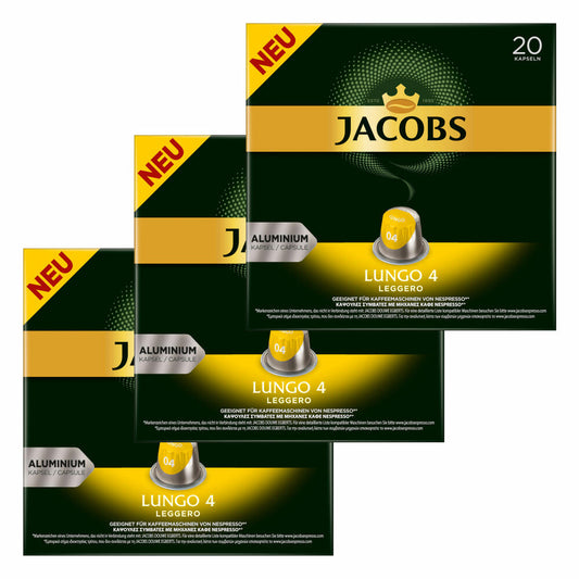 Jacobs Lungo 4 Leggero Coffee Capsules, Nespresso Compatible, Coffee, 60 Capsules, 5.2 g each