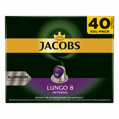 Jacobs Lungo 8 Intenso, Kaffeekapseln, Nespresso Kompatibel, Kaffee, 200 Kapseln, á 5.2 g