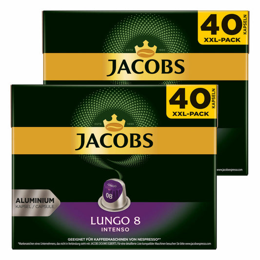 Jacobs Lungo 8 Intenso, Kaffeekapseln, Nespresso Kompatibel, Kaffee, 80 Kapseln, á 5.2 g