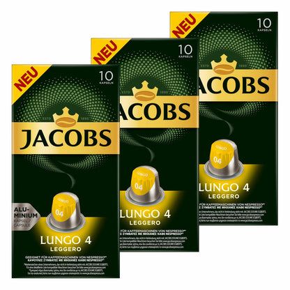 Jacobs Lungo 4 Leggero, coffee capsules, Nespresso compatible, coffee, 30 capsules, 5.2 g each