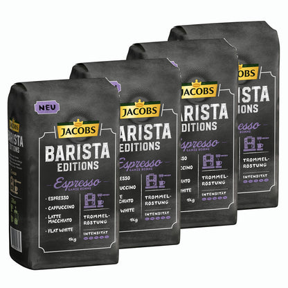 Jacobs Barista Editions Espresso, bean coffee, whole beans, roasted coffee, coffee beans, 4 x 1000 g