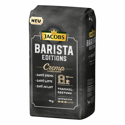 Jacobs Barista Editions Crema, bean coffee, whole beans, roasted coffee, coffee beans, 3 x 1000 g