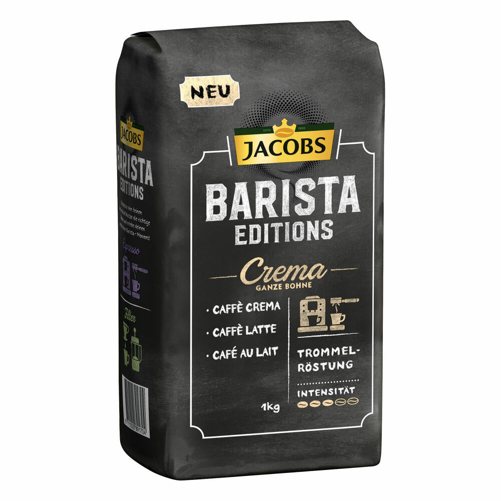 Jacobs Barista Editions Crema, bean coffee, whole beans, roasted coffee, coffee beans, 3 x 1000 g