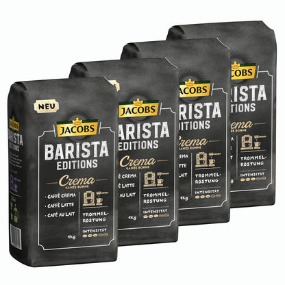 Jacobs Barista Editions Crema, bean coffee, whole beans, roasted coffee, coffee beans, 4 x 1000 g