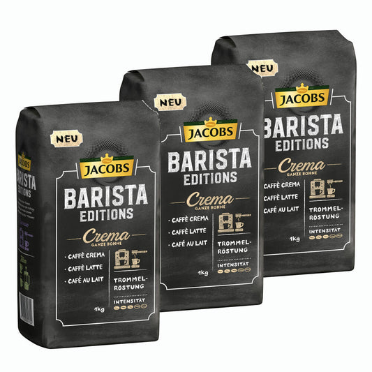 Jacobs Barista Editions Crema, Bohnenkaffee, ganze Bohnen, Röstkaffee, Kaffeebohnen, 3 x 1000 g