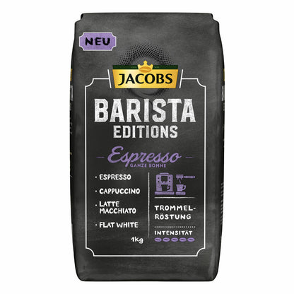 Jacobs Barista Editions Espresso, bean coffee, whole beans, roasted coffee, coffee beans, 4 x 1000 g