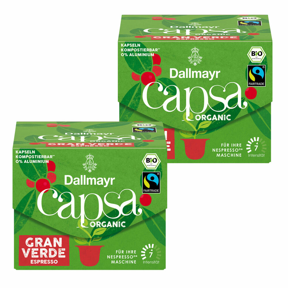 Dallmayr Capsa Gran Verde Espresso 2er Set, Nespresso kompatibel Kapsel, Organic, Kaffeekapsel, Espressokapsel, 2x10 Kapseln