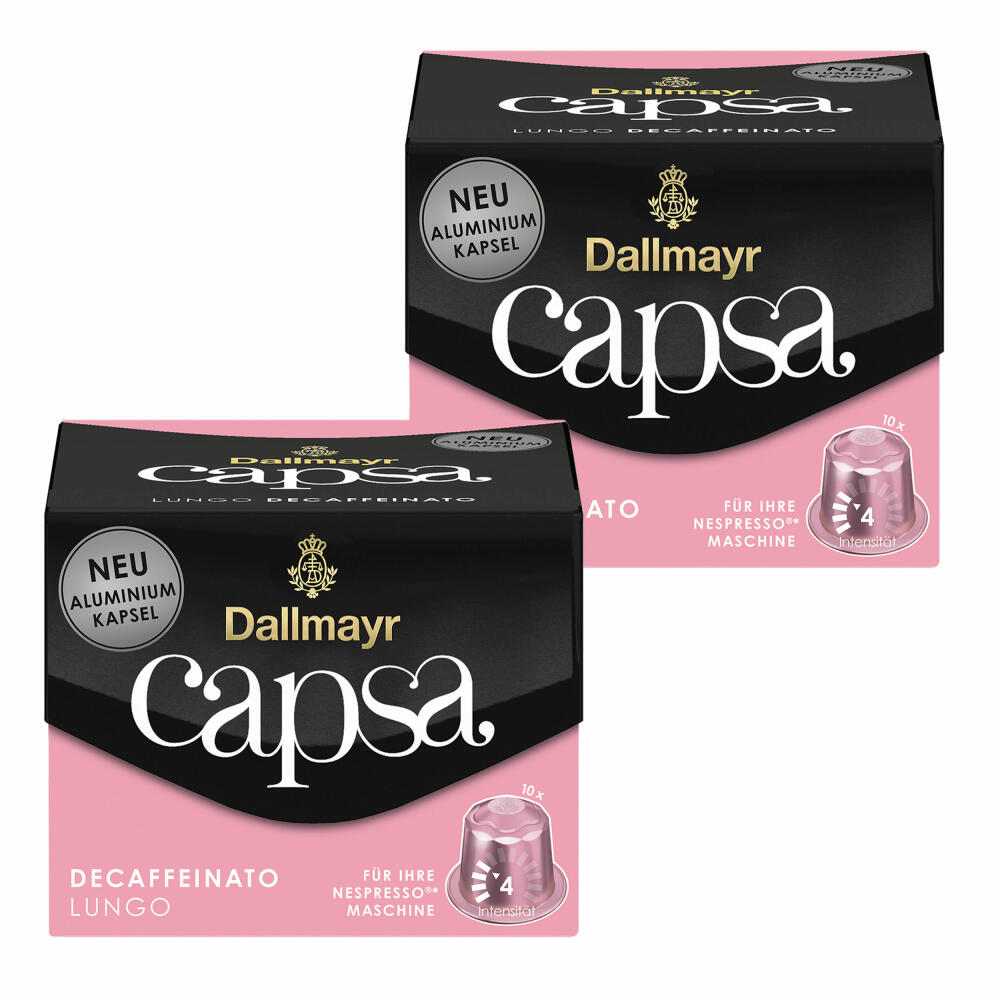 Dallmayr Capsa Lungo Decaffeinato set of 2, Nespresso compatible capsule, decaffeinated, coffee capsule, espresso capsule, 2x10 capsules