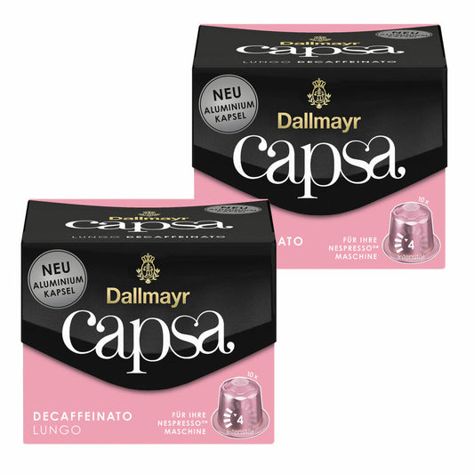 Dallmayr Capsa Lungo Decaffeinato 2er Set, Nespresso kompatibel Kapsel, entkoffeiniert, Kaffeekapsel, Espressokapsel, 2x10 Kapseln