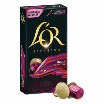 Douwe Egberts LOR Espresso India Karnataka, Kaffeekapseln, Nespresso Kompatibel, gemahlener Röstkaffee, 100 Kaffee Kapseln