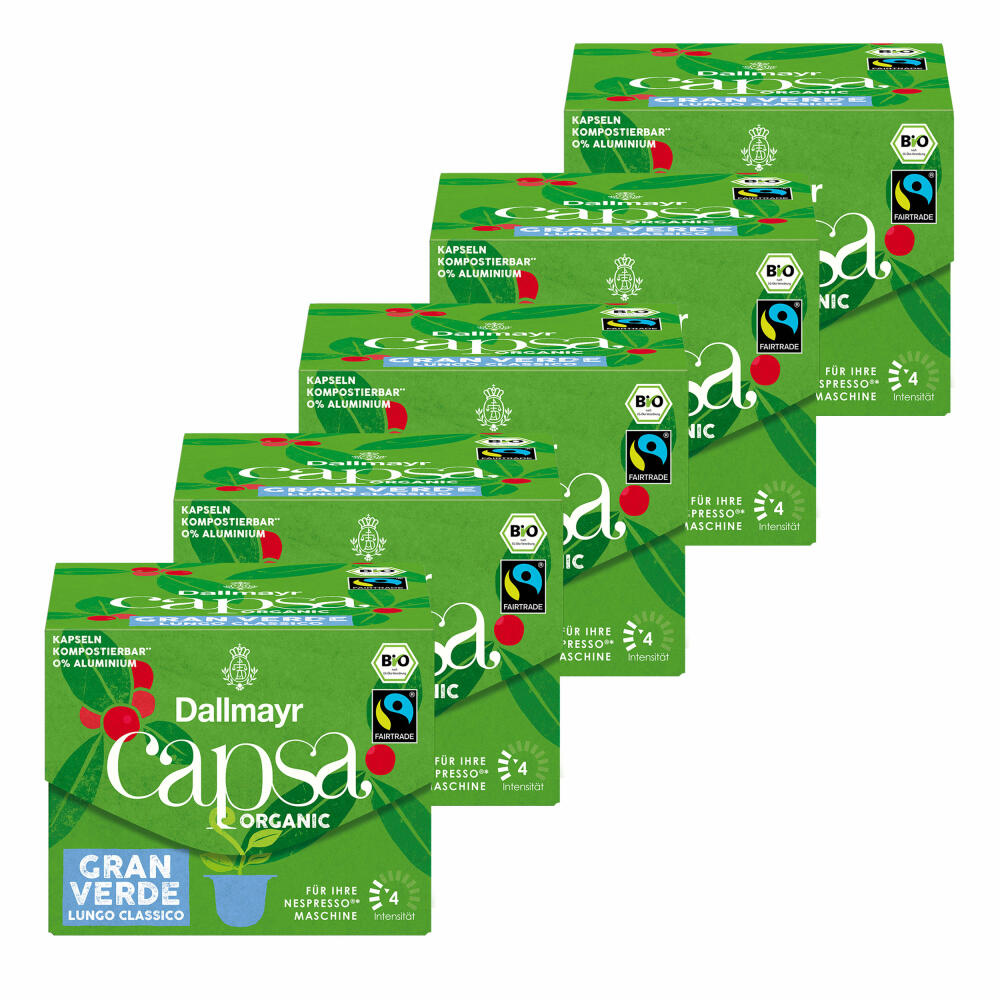 Dallmayr Capsa Gran Verde Lungo Classico set of 5, Nespresso compatible capsule, Organic, coffee capsule, espresso capsule, 5x10 capsules