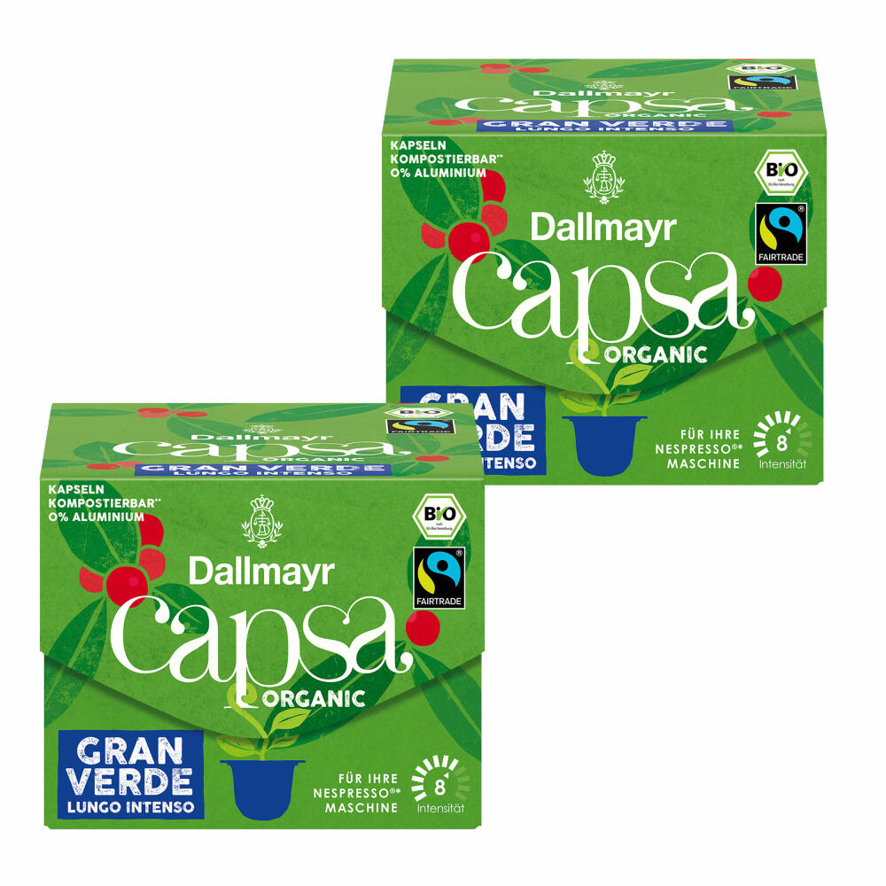 Dallmayr Capsa Gran Verde Lungo Intenso set of 2, Nespresso compatible capsule, Organic, coffee capsule, espresso capsule, 2x10 capsules