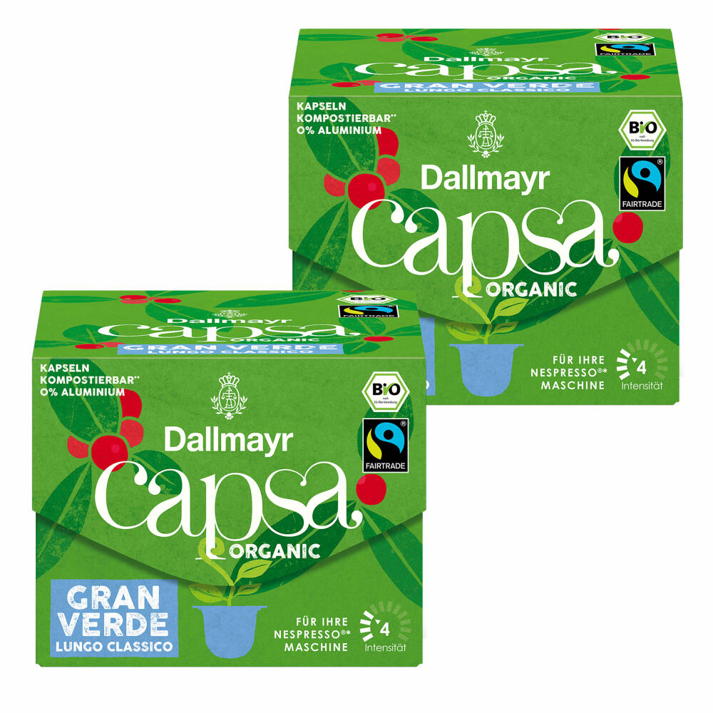 Dallmayr Capsa Gran Verde Lungo Classico set of 2, Nespresso compatible capsule, Organic, coffee capsule, espresso capsule, 2x10 capsules