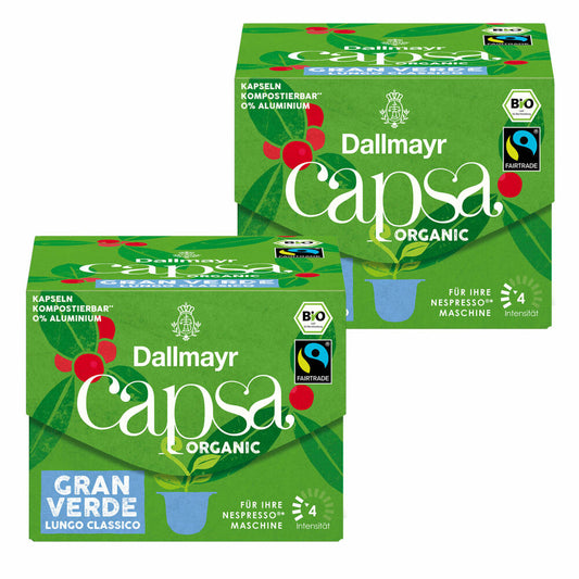 Dallmayr Capsa Gran Verde Lungo Classico 2er Set, Nespresso kompatibel Kapsel, Organic, Kaffeekapsel, Espressokapsel, 2x10 Kapseln